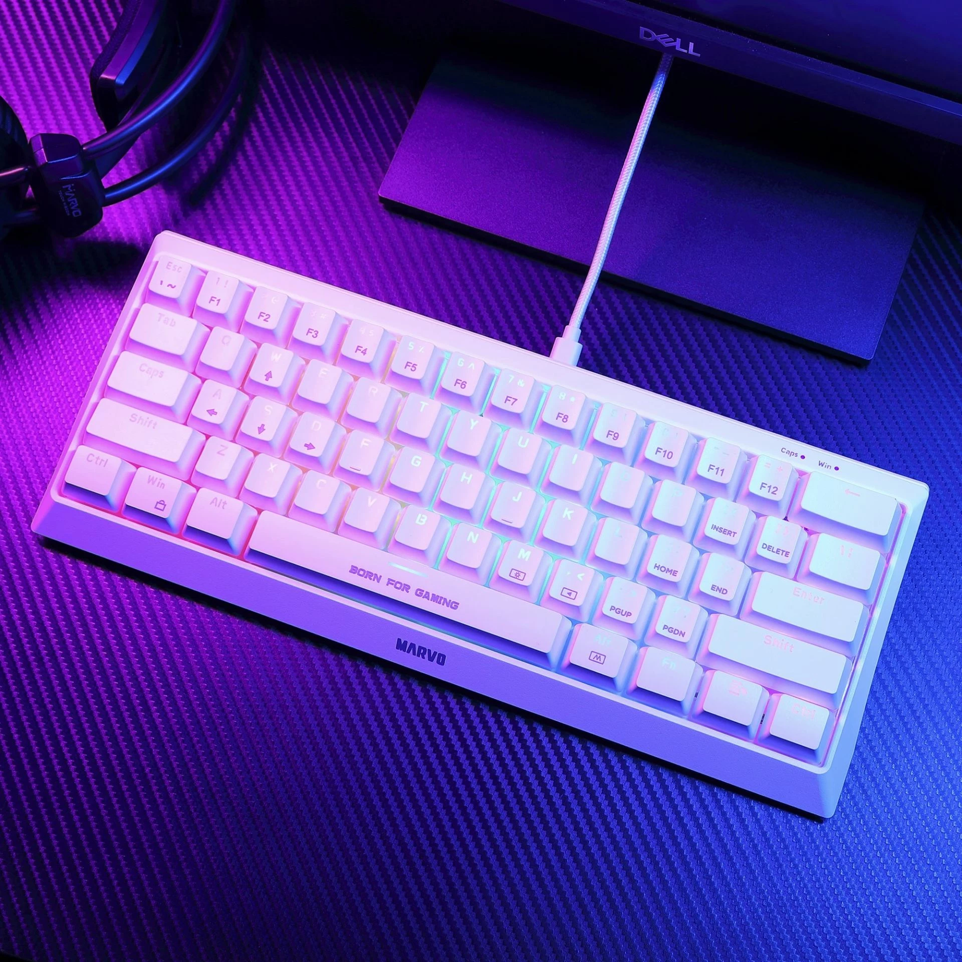 Tastierë mekanike gaming Marvo KG962G Hecate 61R (60%, 61 taste), USB-C, rainbow backlight, e bardhë