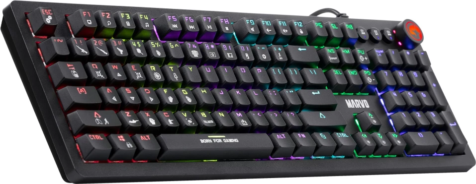 Tastierë mekanike Marvo KG917, RGB, full size 107 tasta, switch Blue, me kabllo, e zezë