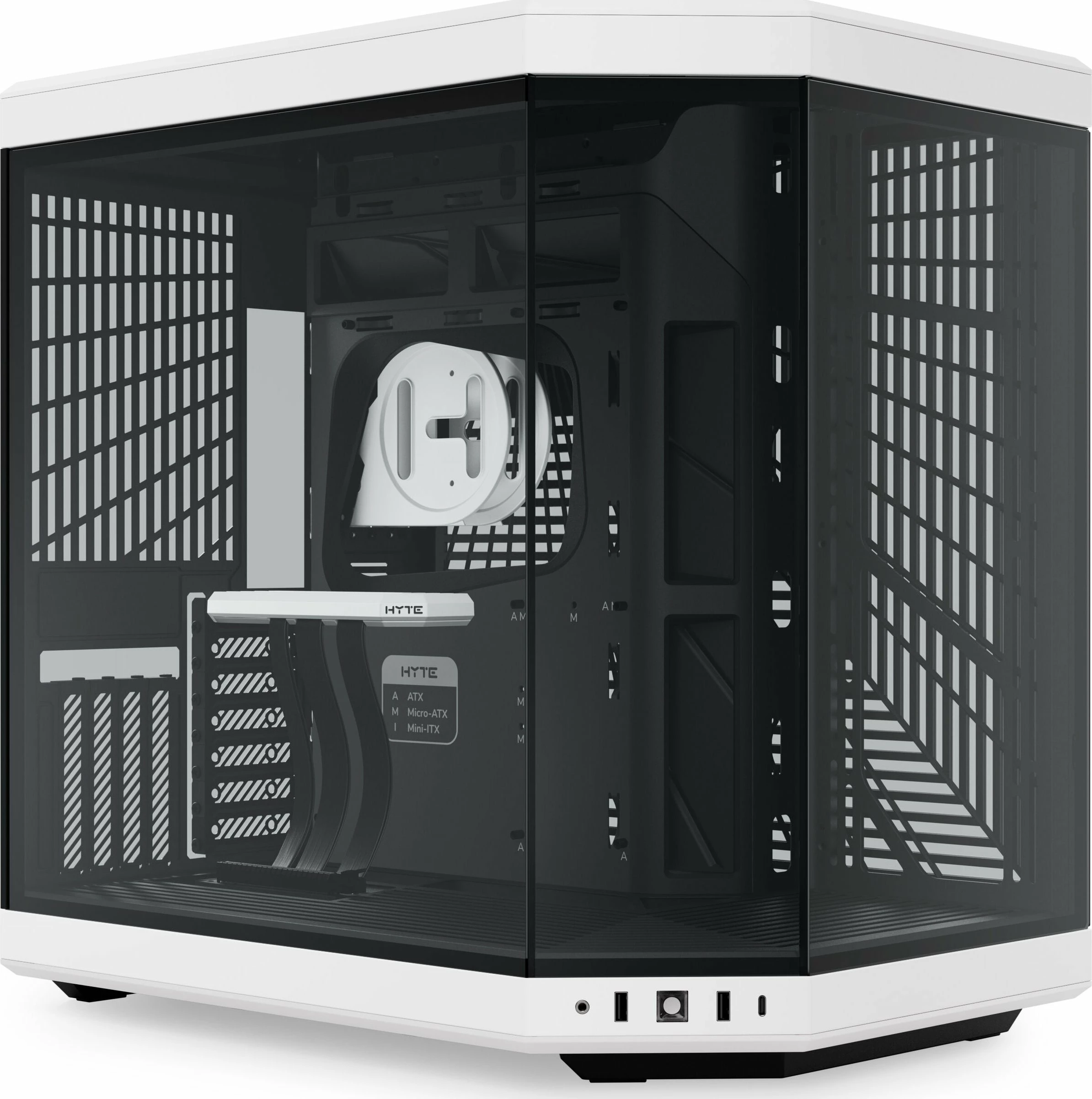 Kasë Hyte Y70 Panda (CS-HYTE-Y70-BW), Midi Tower ATX/eATX/mATX, PCIe 4.0 riser, USB-C, bardhë/zi