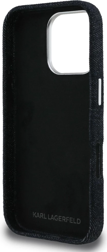 Mbështjellës Karl Lagerfeld Signature Jeans për iPhone 16 Pro, MagSafe, denim/eko-lëkurë, i zi, në kuti