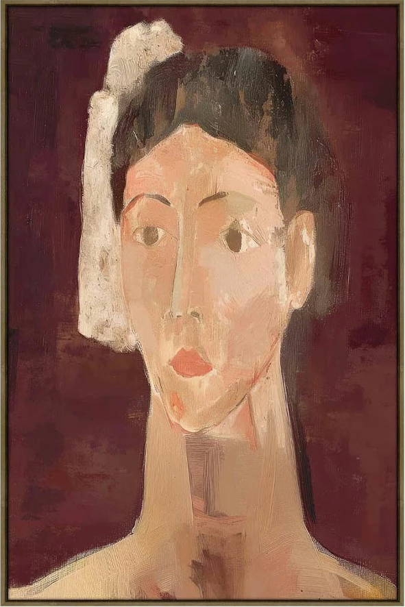 Pikturë dekorative Eternal Gaze me kornizë, kanavacë, 80x120x4cm, bordo-bezhë