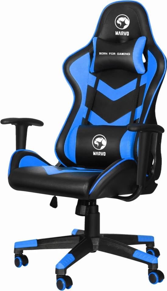 Karrige gaming Marvo CH-106BL, 180° recline, deri 150 kg, lëkurë PVC, e zezë/kaltër