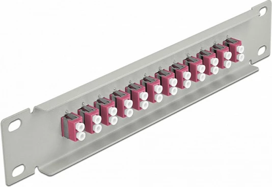 Patch panel fiber optik DeLOCK 10" 12-port LC Duplex, 1U, gri/vjollcë
