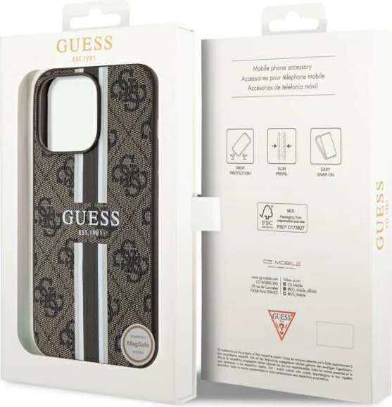 Mbështjellës Guess 4G Printed Stripes MagSafe për iPhone 13 Pro/13 6.1", kafe
