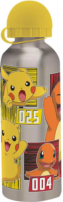 Bidon uji KiDS Licensing PK0001PIKA+CHAR, Pokemon Pikachu dhe Charmander, 500 ml, alumini, verdhë