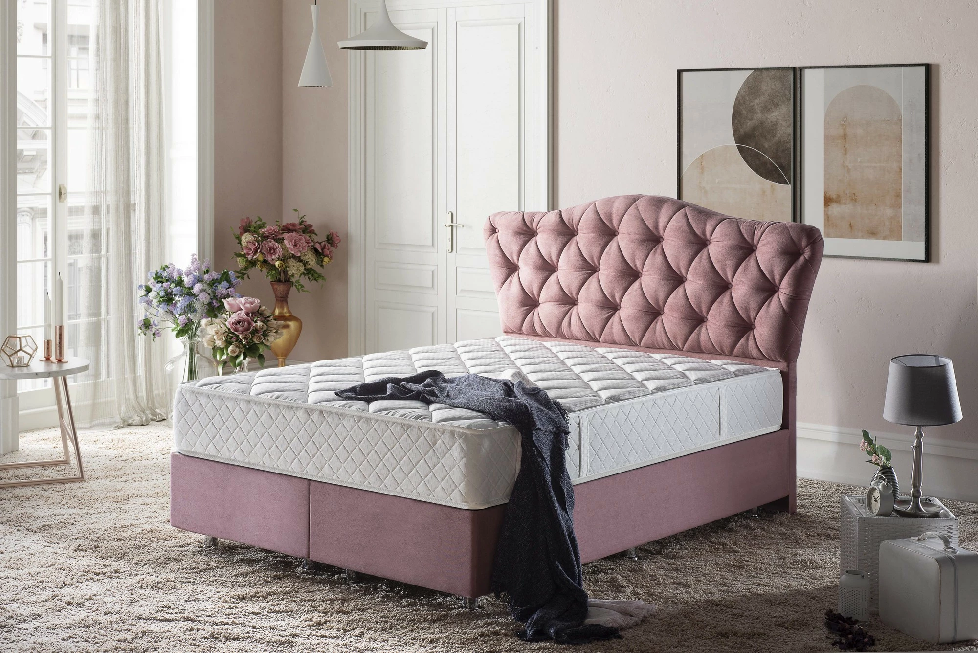 Dyshek luksoz Daisy, njësh, ngjyrë e bardhë, 120x200 cm