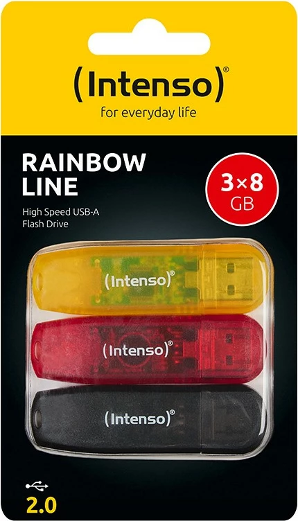 USB stick Intenso Rainbow Line 8GB 3 copë, USB 2.0, verdhë/kuqe/zezë