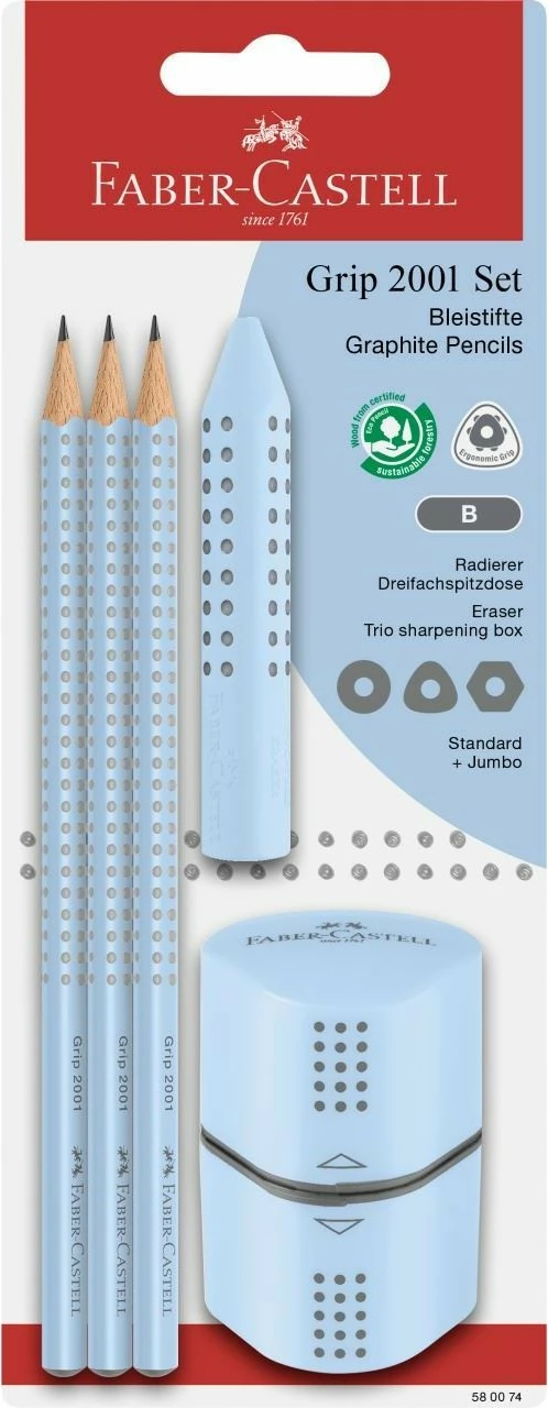 Set lapsa Faber-Castell 580074, B, trekëndësh, 3 copa, blu e çelët