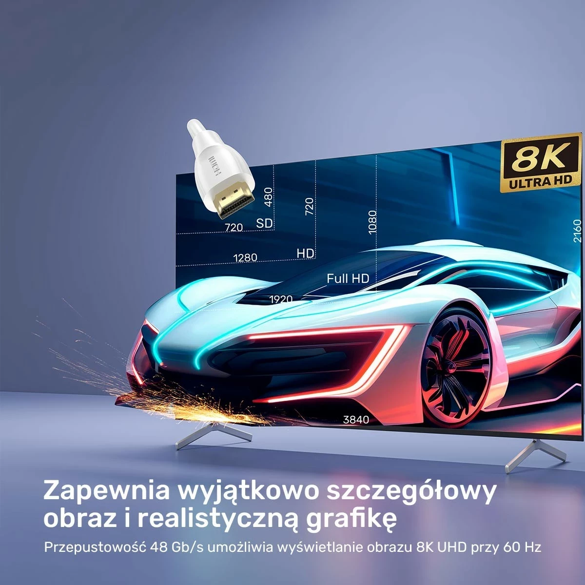 Kabllo HDMI Unitek HDMI 2.1, 0.3 m, 8K HDR, e bardhë