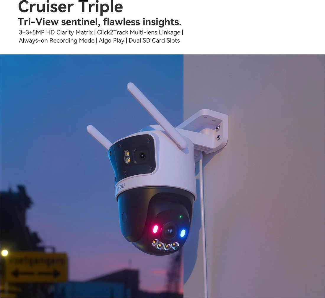 Kamerë sigurie IP Imou Cruiser Triple, Outdoor, Wi‑Fi & LAN, Pan/Tilt, MicroSD, Bardhë/Zi