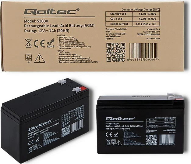 Bateri Qoltec 53030 AMG, 12V, e zezë