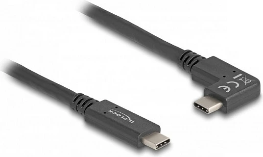 Kabllo USB-C DeLOCK USB-C në USB-C, 1 m, 10 Gbps, PD 60W, 4K 60Hz, konektor këndor, e zezë