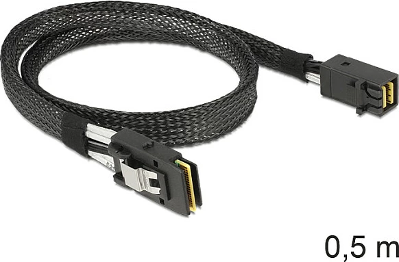 Kabl SAS DeLOCK 83388, Mini SAS HD SFF-8643 në Mini SAS SFF-8087, 0.5 m, e zezë