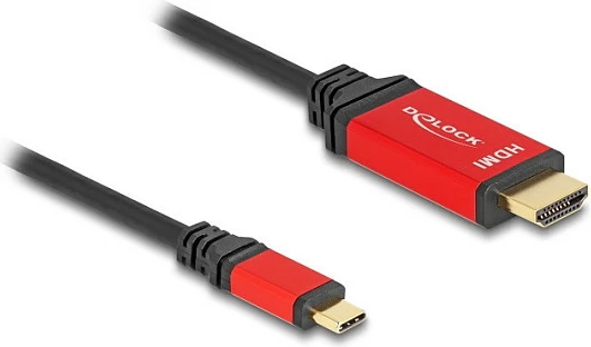 Kabllo USB-C në HDMI DeLOCK, 2m, 8K 60Hz, HDR10, DP Alt Mode, kuqe/zi
