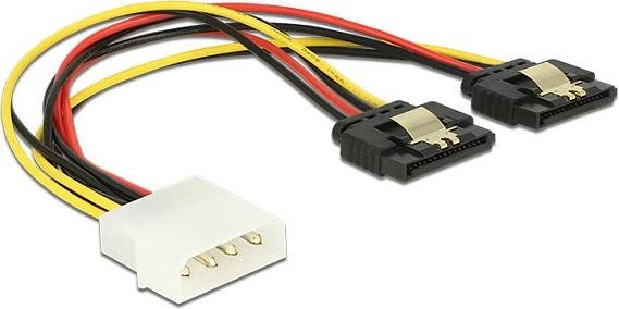 Kabllo adaptor energjie DeLOCK 85237, Molex 4-pin në 2x SATA 15-pin, 20 cm, e zezë