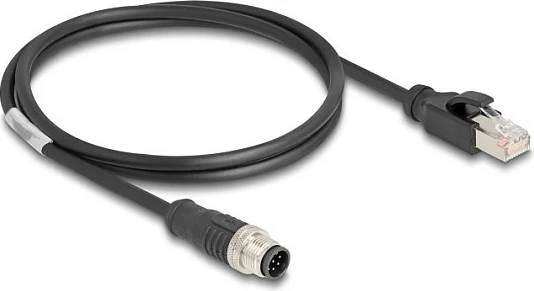 Kabllo rrjeti DeLOCK M12 (A-coded) 8-pin në RJ45, Cat5e, 1 m, e zezë