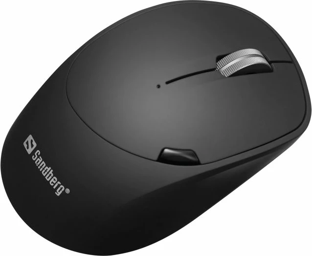 Maus SANDBERG Wireless Mouse Pro Recharge 631-02, 2.4GHz + Bluetooth 5.0, 6 butona, 1600 DPI, bateri 500mAh, e zezë, set (maus + USB receiver + kabllo USB-C)