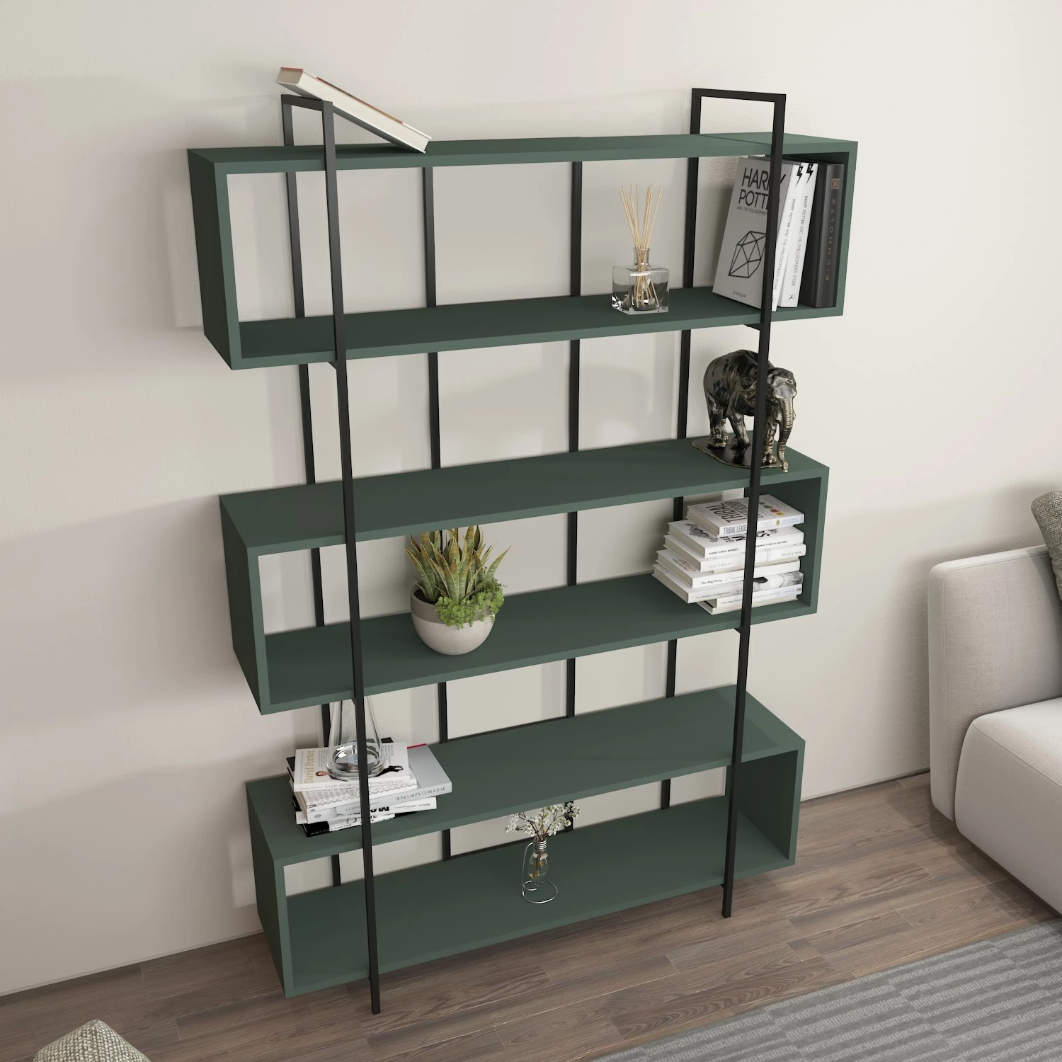 Raft librash Hanah Home, Bruti, ngjyrë e gjelbër dhe e zezë