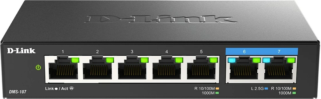Switch D-Link DMS-107, 7-Port, Multi-Gigabit, Pa menaxhim, Ethernet Gigabit (10/100/1000), Metal