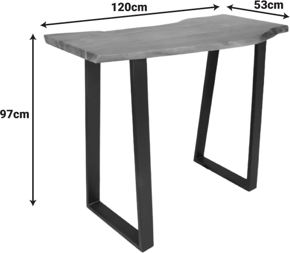 Tavolinë për bar Miles, dru akacie masiv, ngjyrë arre, këmbë metalike të zeza, 120x53x97cm