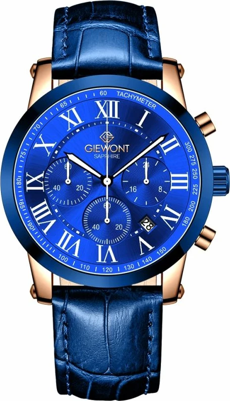 Orë dore meshkuj Giewont GW6260-A5 Copper Blue, rrip lëkure, blu