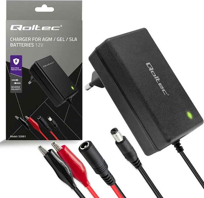 Karikues akumulatori Qoltec 52661 12V 2A 24W 5.5x2.1, kabllo 1.8m, i zi