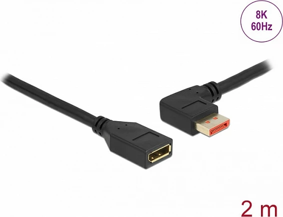 Kabllo zgjatëse DisplayPort DeLOCK 1.4, 8K 60Hz, 2m, 90° majtas, e zezë