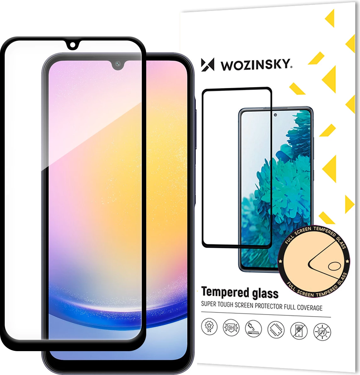 Xham i temperuar Wozinsky Full Glue për Samsung Galaxy A25, me kornizë të zezë