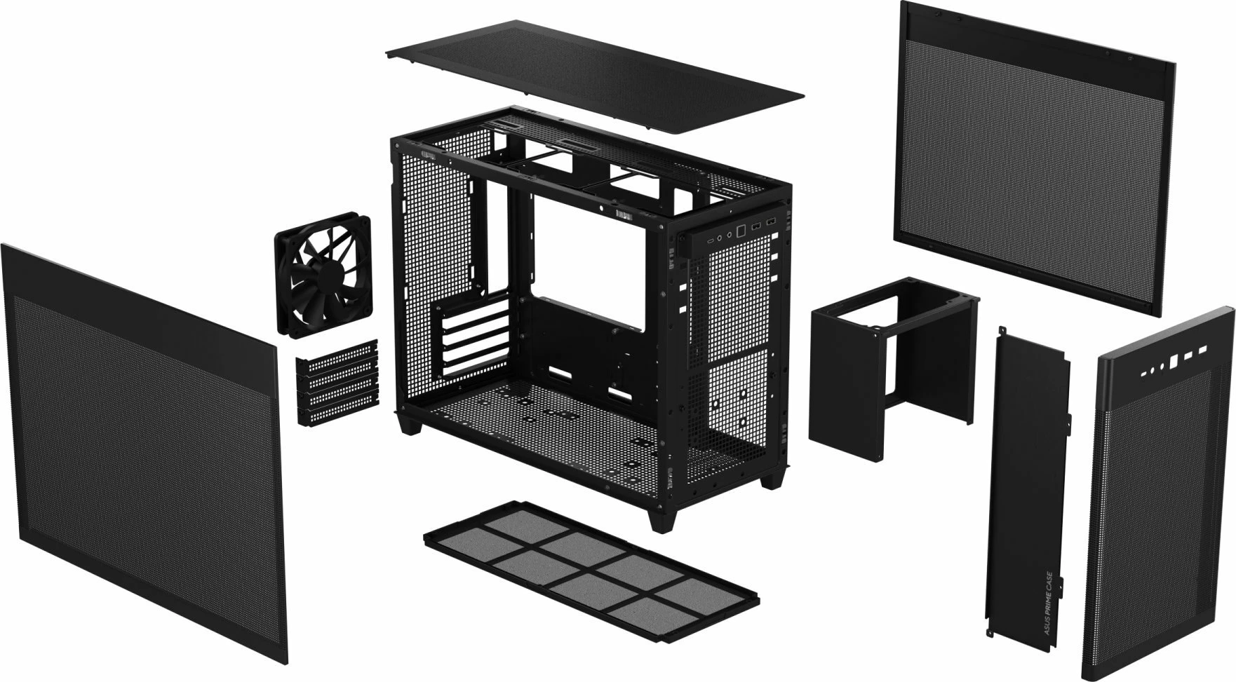 Kasë Asus Prime AP201 (90DC00G0-B39000) Micro-ATX/Mini-ITX Mini Tower, USB Type-C, pa furnizues rryme, e zezë