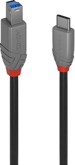 Kabllo USB LINDY Anthra Line, USB-C në USB-B 3.2, 2m, zi/gri
