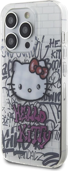 Mbështjellës Hello Kitty IML Kitty On Bricks Graffiti për iPhone 15 Pro, Bardhë