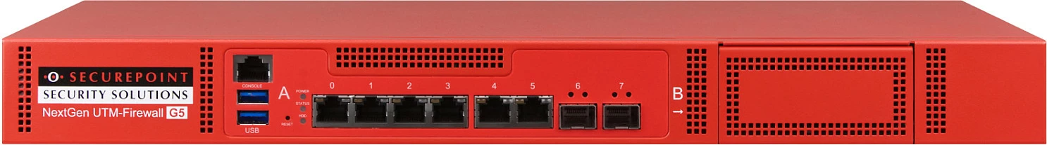 Pajisje UTM/Firewall Securepoint RC300S G5, 13 Gbit/s, VPN 1.5 Gbit/s, 100 përdorues, 1U, 6x Gigabit, 2x SFP, e kuqe