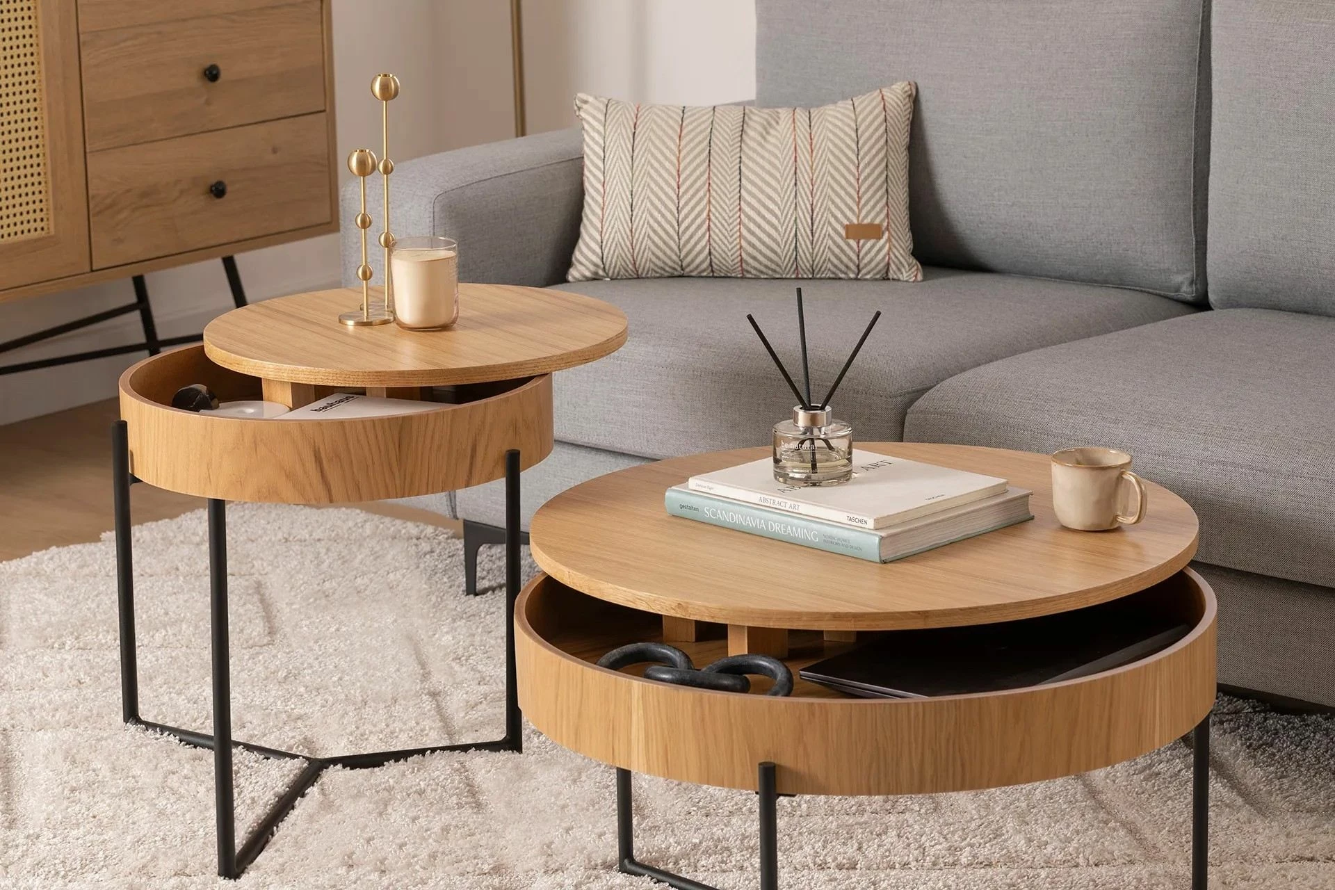 Set tavolinash ndihmëse, 2 copë, Hanah Home Islo, ngjyrë natyrale