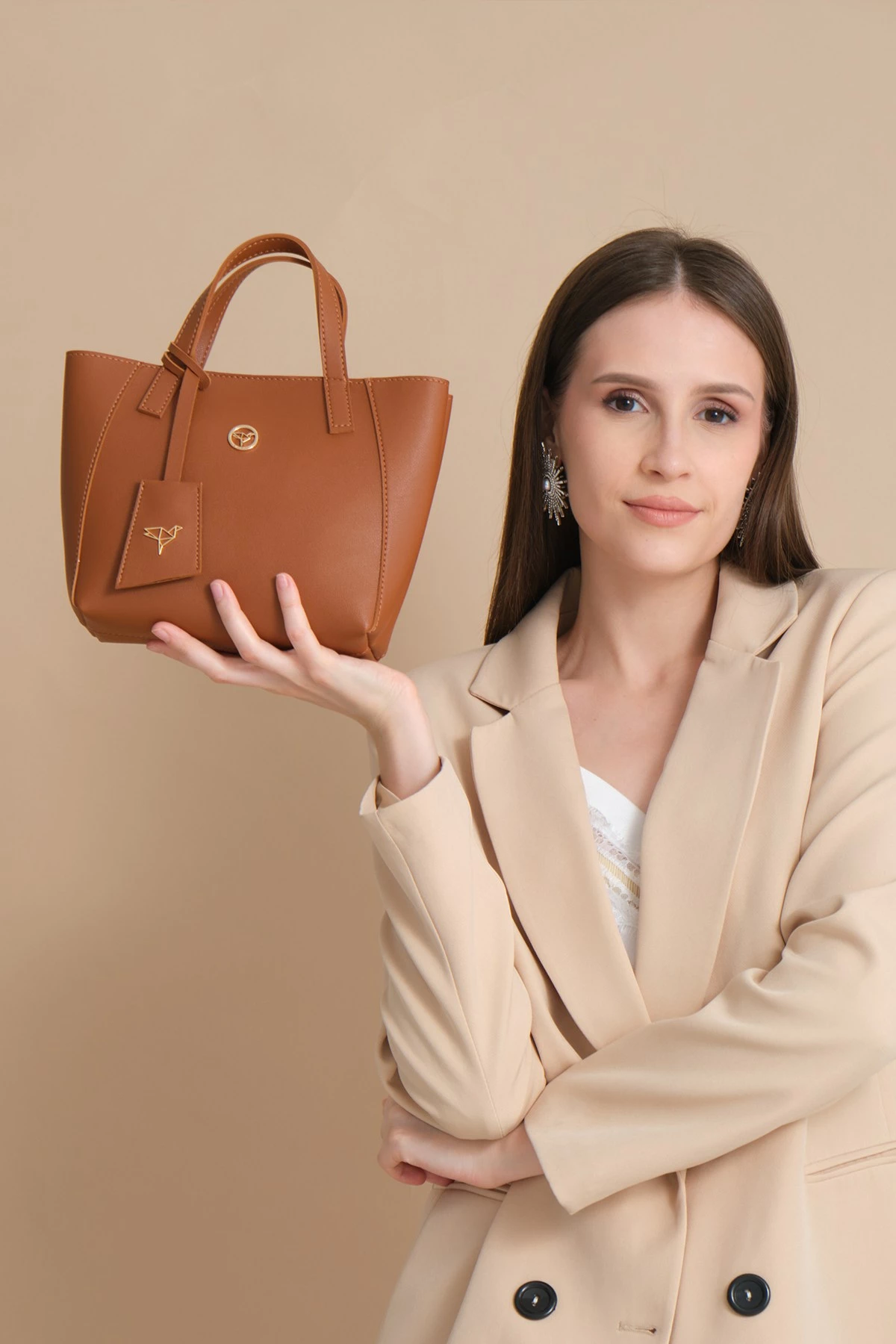 Çantë shpatullës Zoozie Bags, Sofia e vogël, ngjyrë kafe e hapur