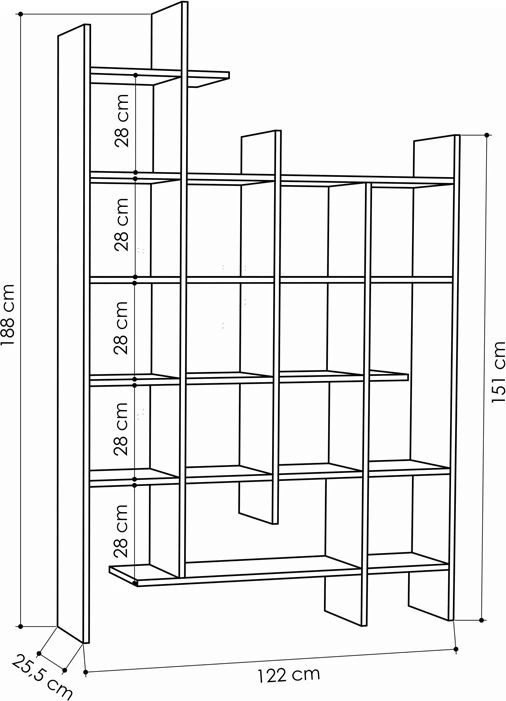 Raft librash Manco, ngjyrë lisi, 122x25.5x188cm