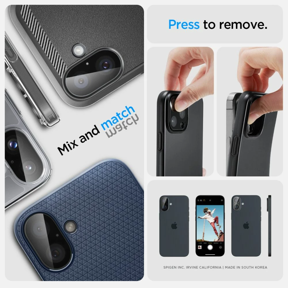 Mbrojtës lente kamere Spigen Optik Glas.Tr për iPhone 16/16 Plus, 2 copë, zi