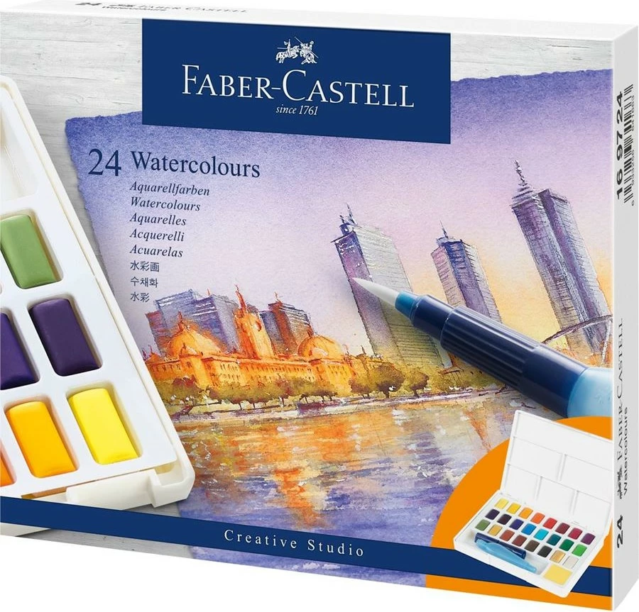 Set akuarele Faber-Castell 169724, 24 ngjyra, brush i përfshirë, multikolor