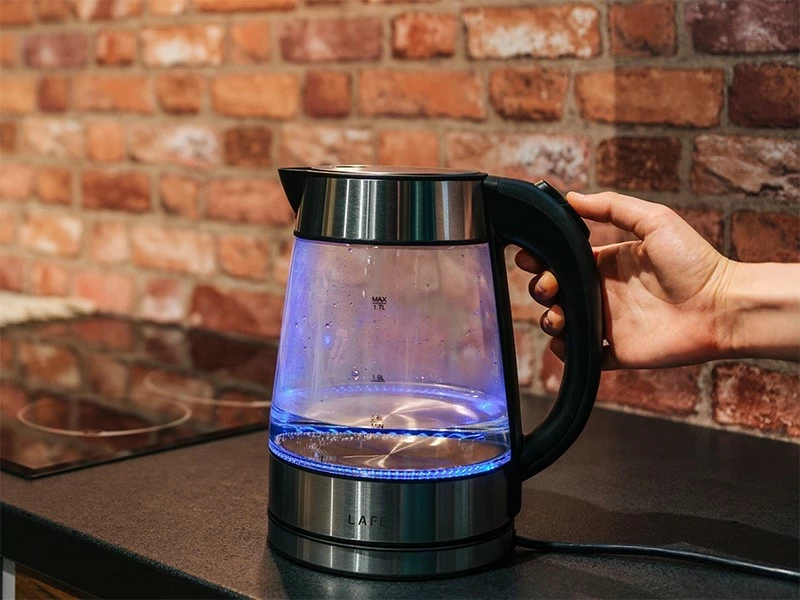 Çajnik elektrik Lafe Essential Glass, 1.7L, xham, argjendtë