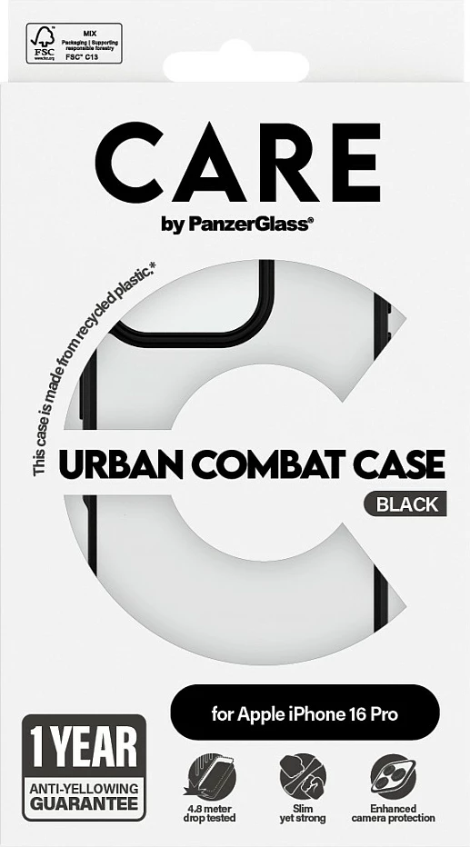 Mbështjellës PanzerGlass CARE Case Flagship Urban Combat për iPhone 16 Pro, transparent