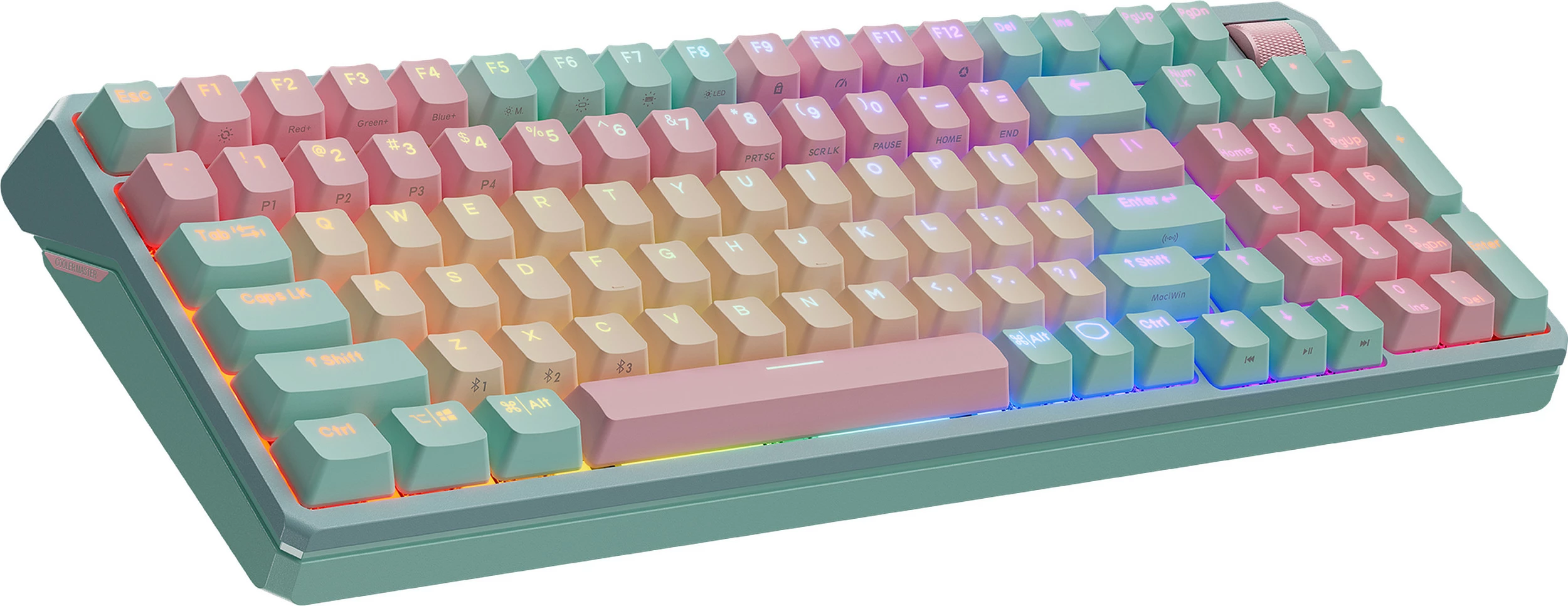Tastierë mekanike Cooler Master MK770 RGB, Kailh Box V2 Red, Wireless 2.4GHz/Bluetooth + USB-C, Layout FR QWERTY, Vert/Roze/Portokalli