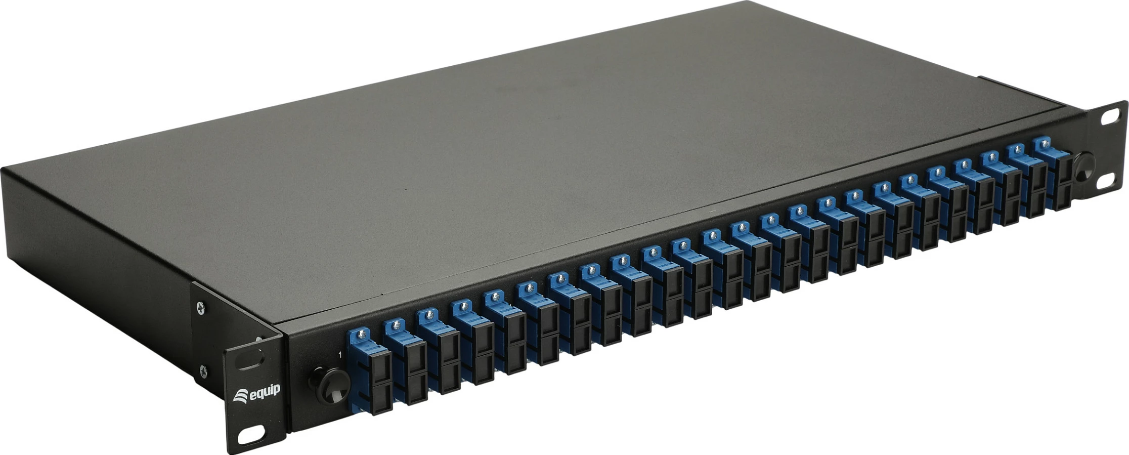 Kuti splice fiber optik Equip 337310, 24-Port SC Duplex, OS2, 1U rack, e zezë