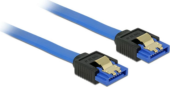 Kabllo SATA III DeLOCK 50cm, 6Gb/s, 7-pin M/M, me klipsa të artë, blu/zi