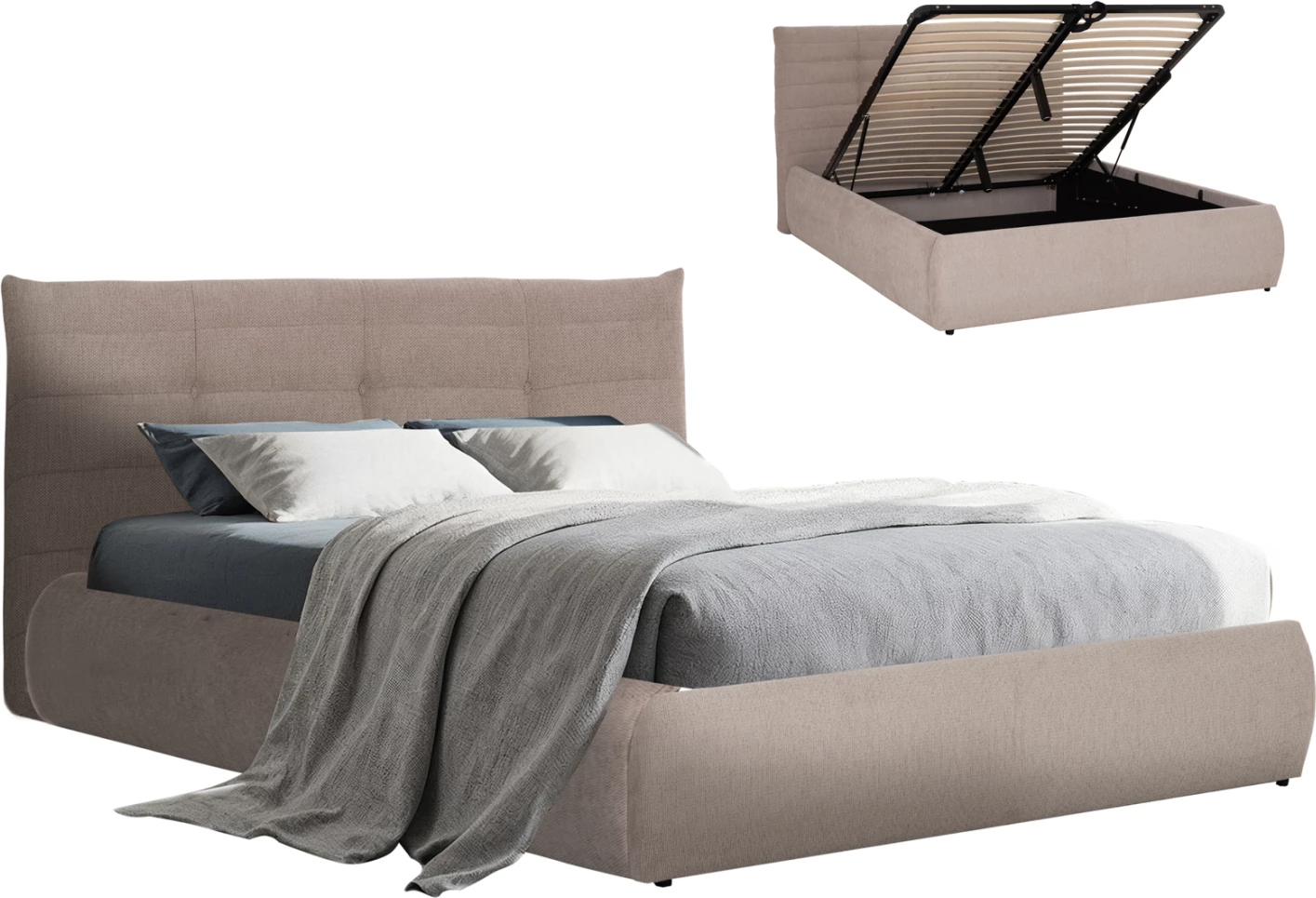 Krevat dopio SANDRA, stof bezhë, me hapësirë për depo, FH732.03, për dyshek 160x200cm