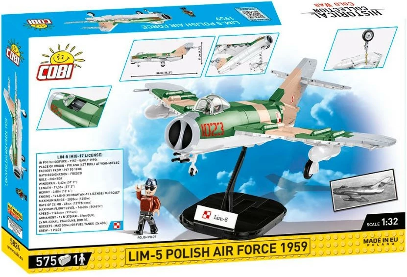 Set ndërtimi Cobi Klocki Lim-5 Polish Air Force 1959, 575 pjesë, me figurë piloti