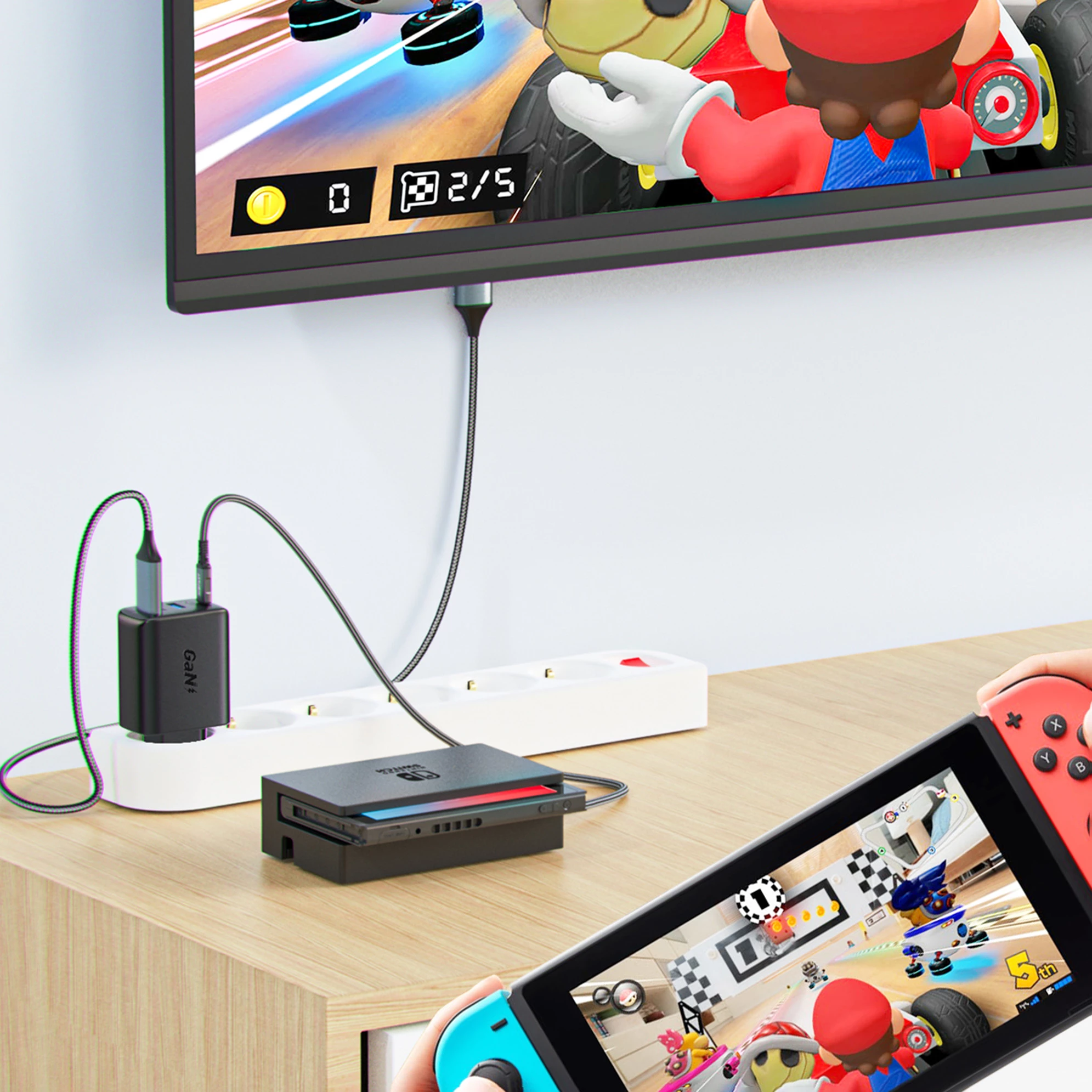 Karikues 2-në-1 Acefast A17, 65W, USB Type C/USB-A, HDMI 4K, me kabllo, Bardhë