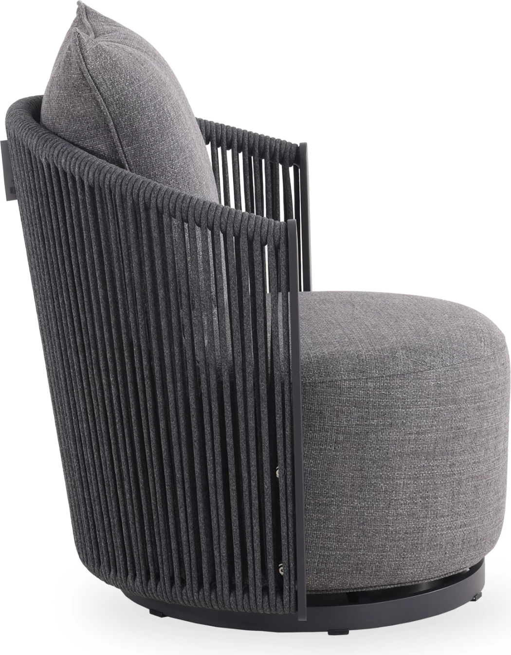 Karrige lounge rrotulluese Lorien, alumin i zi, litar, jastëkë, 76x74x72cm