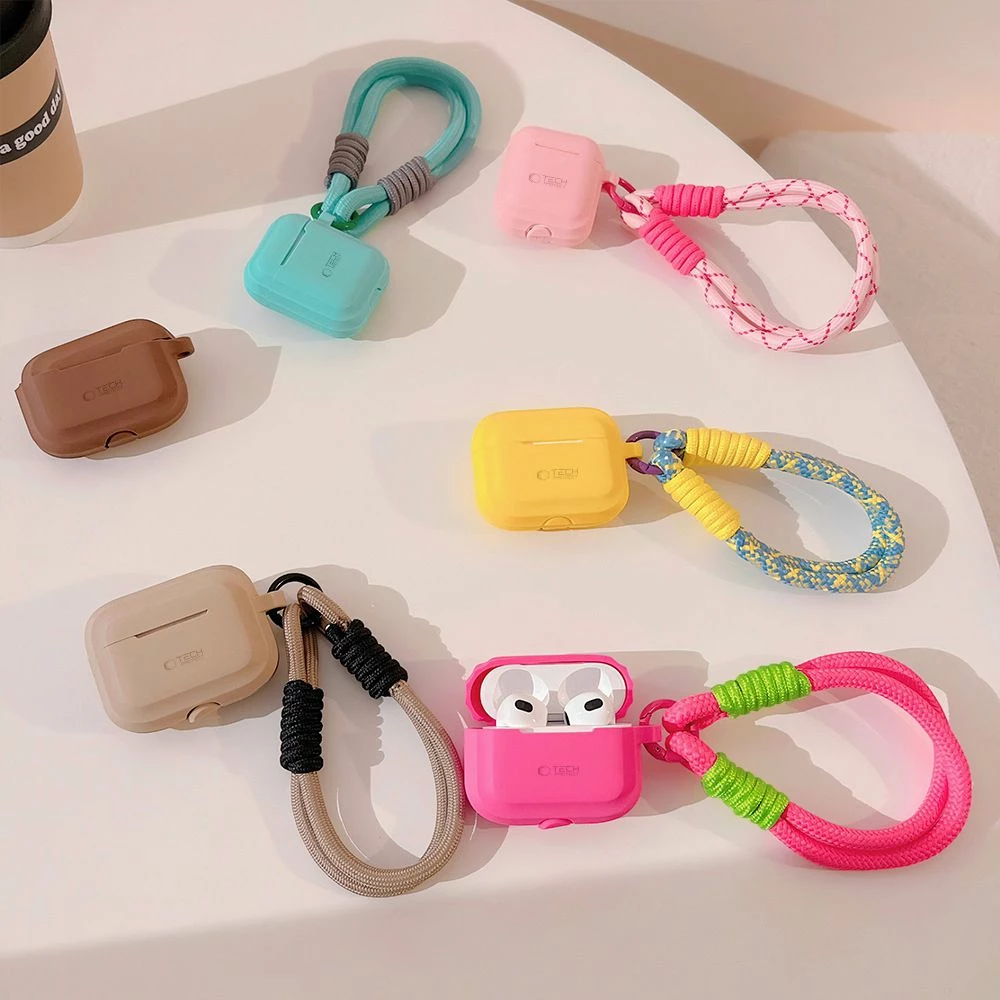Mbështjellës Tech-Protect Silicone Rope për AirPods Pro/Pro 2, Kafe e çelët