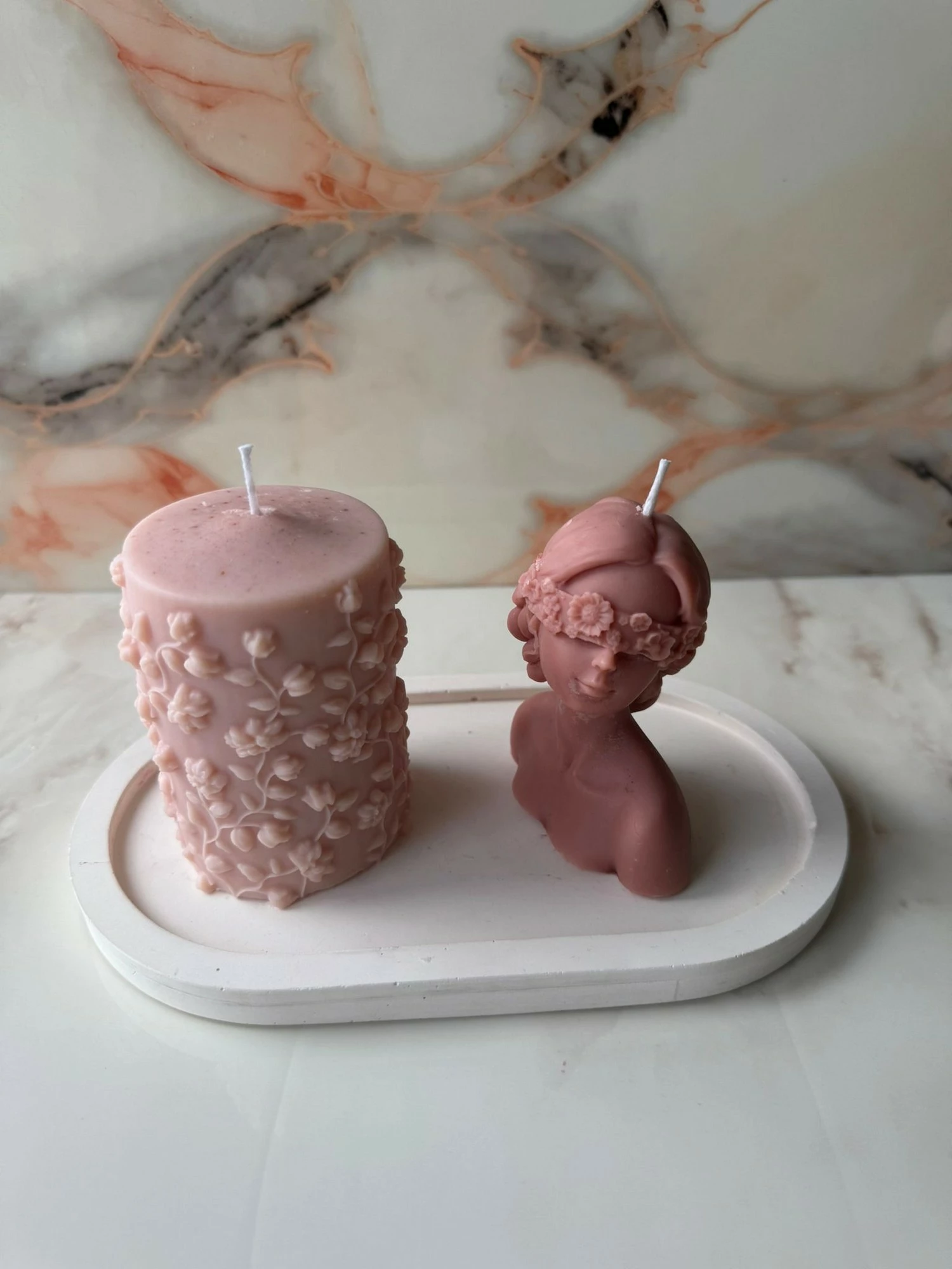 Set qirinjsh (3 copë), Glamour Candle 39ST, Evila Originals, rozë dhe e bardhë