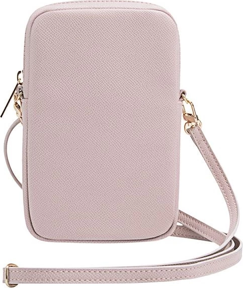 Mbështjellës Guess ZIP Leather Triangle 4G për celular, rozë