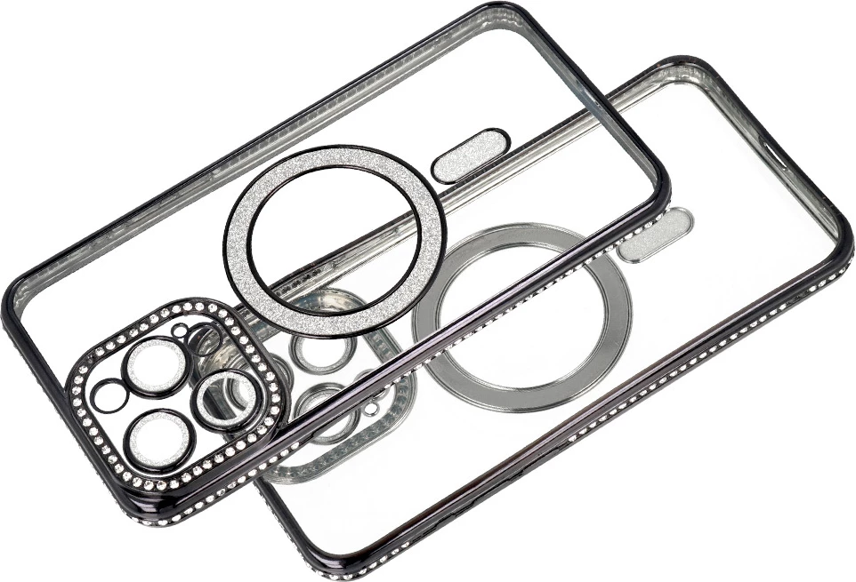 Mbështjellës MagSafe silikoni ONASI 22896 për Samsung Galaxy S25 Plus 5G, me xixëllima, vjollcë transparente